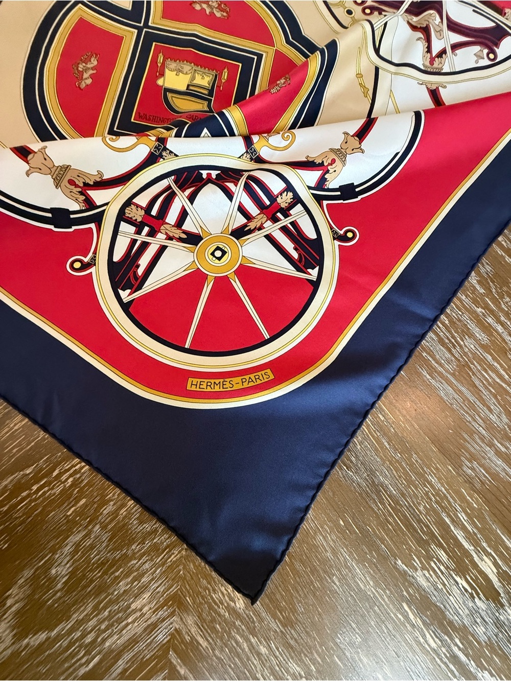 Hermes Silk Scarf Navy Red White Hand Rolled Made in France - Picture 11 of 12